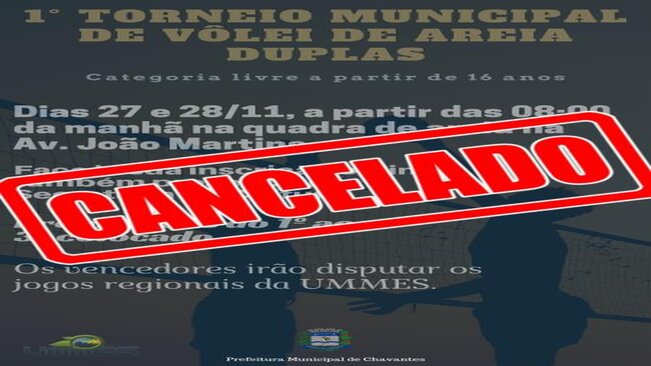 1° Torneio Municipal de Vôlei de Areia foi CANCELADO por falta de inscrição.